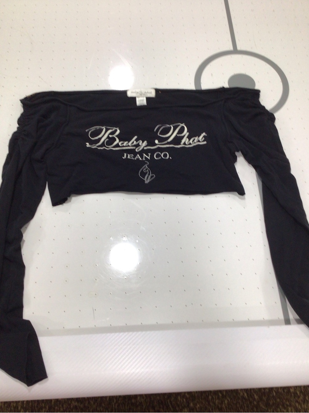 Baby Phat Black Off-Shoulder Long Sleeve Logo Crop Top